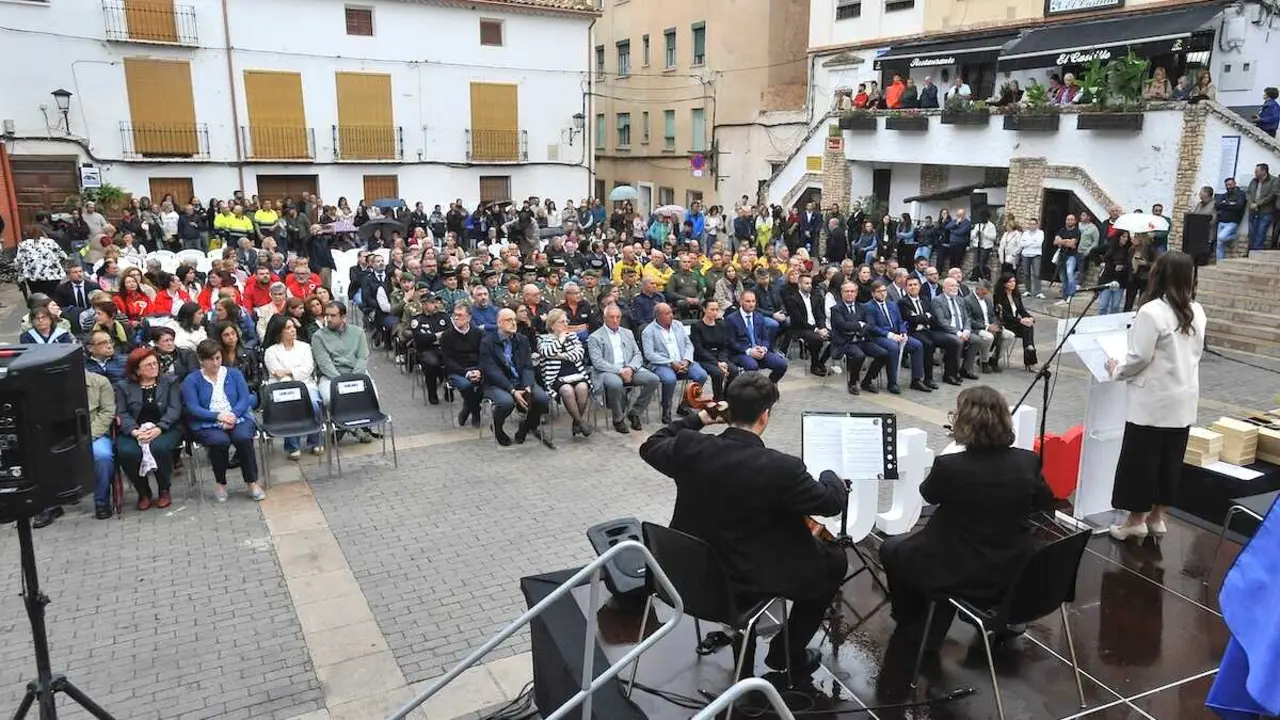 Momento del acto celebrado durante el primer aniversario de la Dana, este miércoles en Letur (Albacete) - EFE/Manu